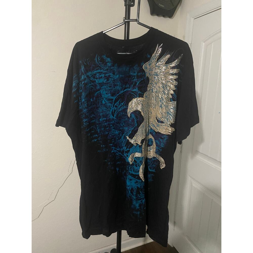 Y2K Affliction Style Chrome Eagle Shirt Size 2XL